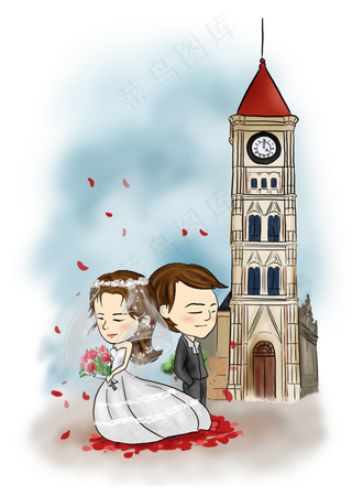 520手绘教堂婚礼人物