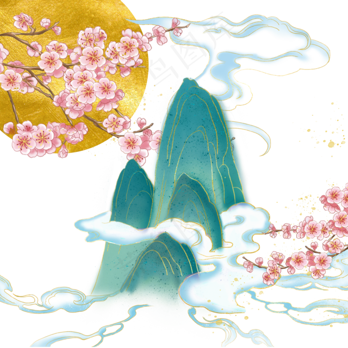 国潮山水,免抠元素(2000X2000(DPI:300))psd模版下载