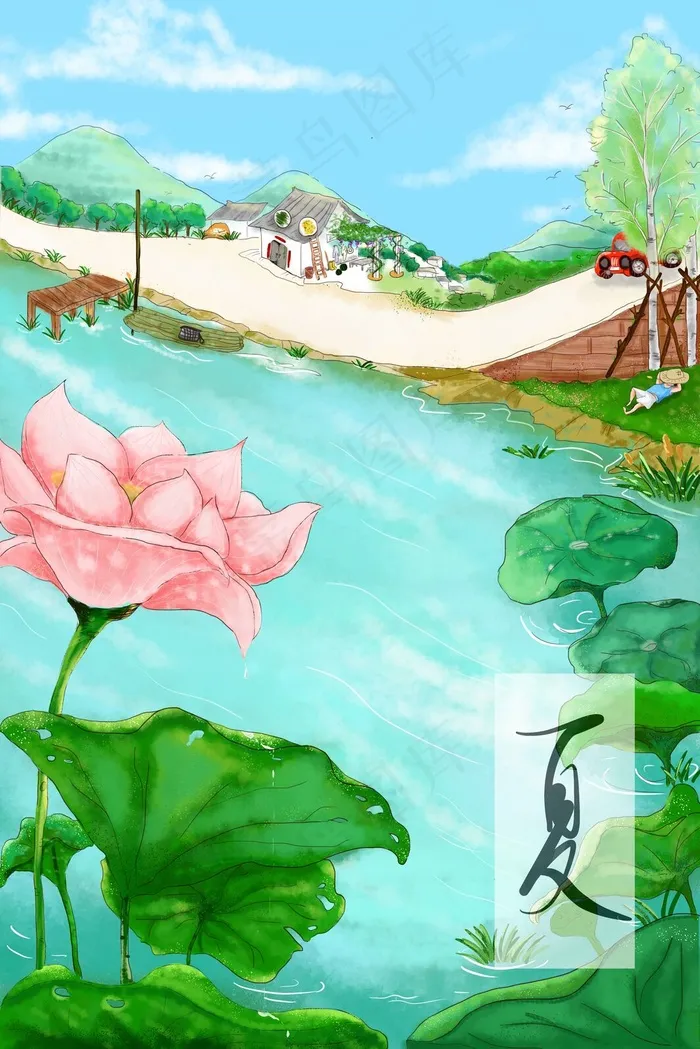 绿色系夏天清新荷花荷叶生活风景竖图