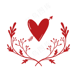 红色文艺藤蔓和爱心PNG免抠素材