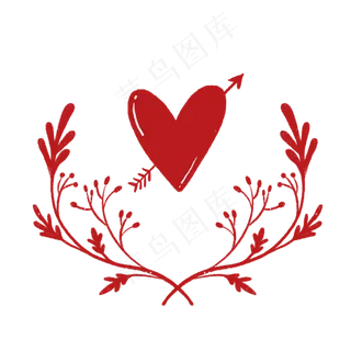 红色文艺藤蔓和爱心PNG免抠素材