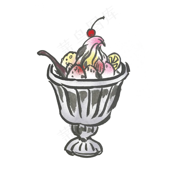 夏天水墨冰淇淋手绘装饰(4000X4000(DPI:300))psd模版下载