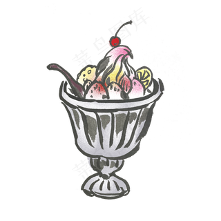 夏天水墨冰淇淋手绘装饰