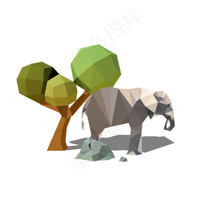 低多边形休息的大象,免抠元素