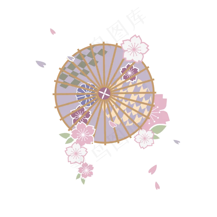 矢量伞樱花日式花纹,免抠元素(2000X2000(DPI:300))ai矢量模版下载