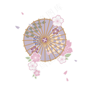 矢量伞樱花日式花纹,免抠元素
