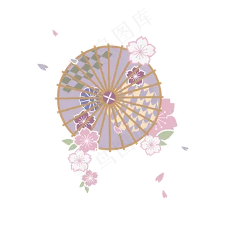 矢量伞樱花日式花纹,免抠元素