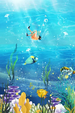 治愈唯美夏至春天少女游泳大海夏七月你好