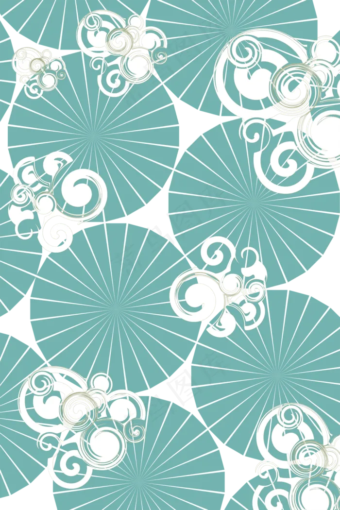 中国日本蓝绿伞印花底纹,免抠元素(3543X5315(DPI:200))psd模版下载