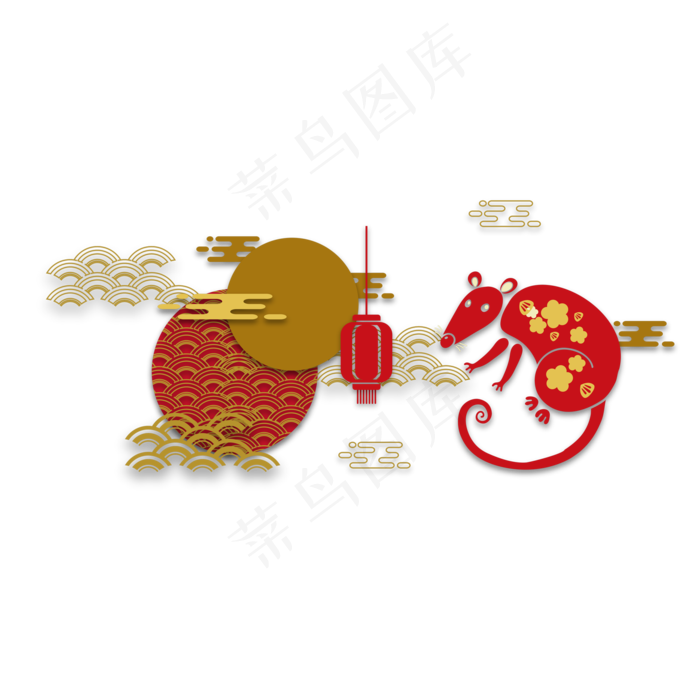 鼠年新年剪纸装饰底纹,免抠元素