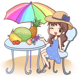 夏日沙滩享受水果大餐