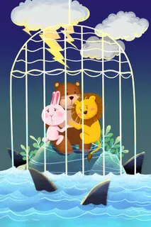 蓝色系卡通手绘风保护动物配图