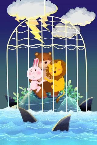 蓝色系卡通手绘风保护动物配图