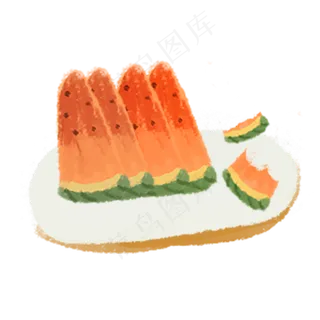 一碟切好的西瓜水果免扣图