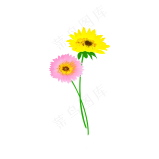 手绘向日葵花朵黄色粉色花朵元素