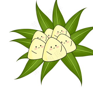 坐在粽叶上的白色粽子卡通