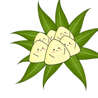 坐在粽叶上的白色粽子卡通