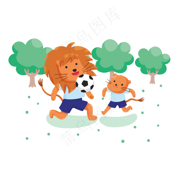 卡通足球狮子父子矢量素材