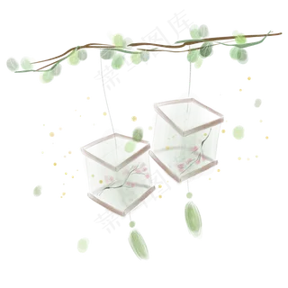 挂在树上的古风纸灯,免抠元素