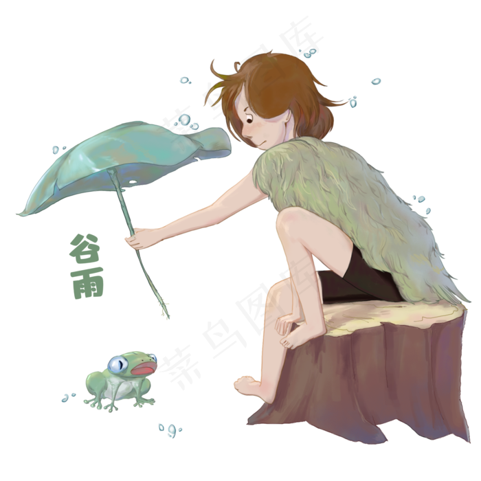 谷雨男孩给青蛙打伞