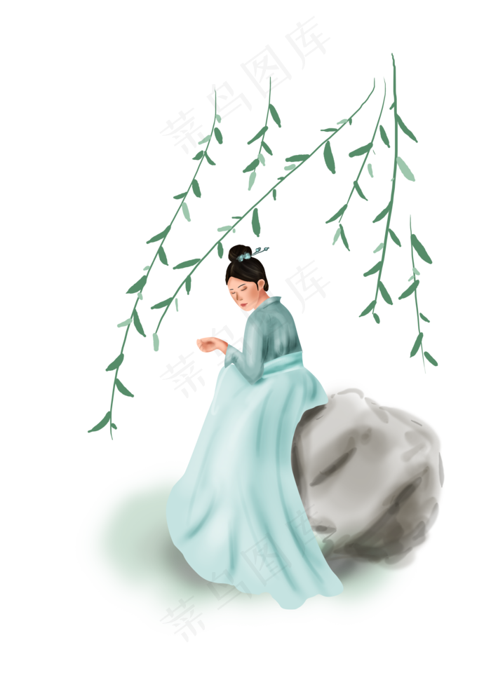 古代人物古人少女与柳树