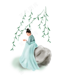 古代人物古人少女与柳树