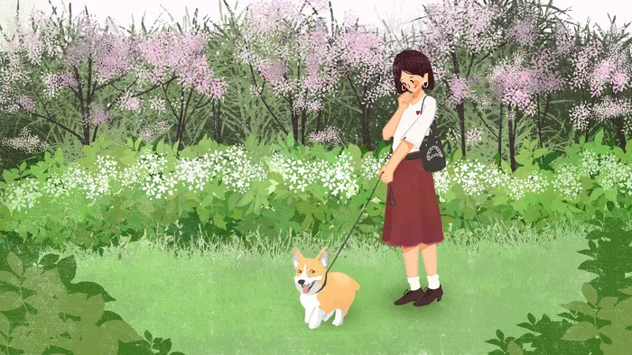 五一劳动节遛狗女孩(2880X1620(DPI:300))psd模版下载