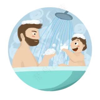 父亲节父子互动有趣卡通手绘