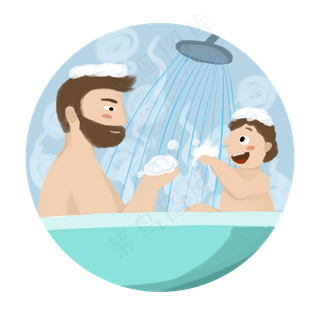 父亲节父子互动有趣卡通手绘