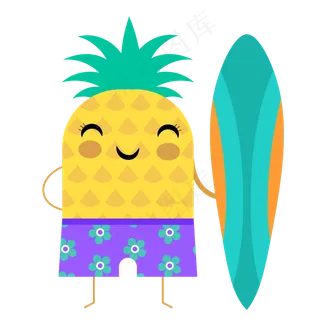 夏日海滩卡通凤梨冲浪小人