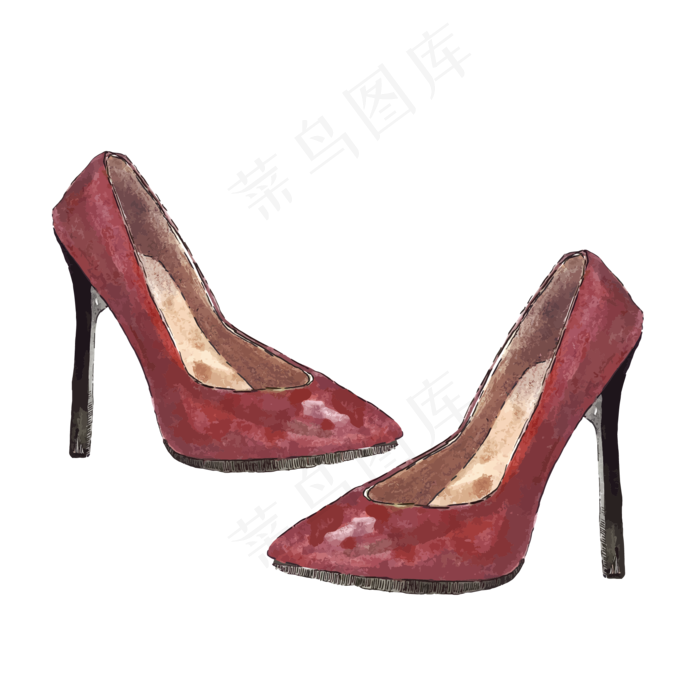 女士水彩红色高跟鞋,免抠元素