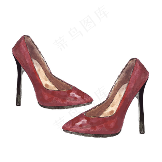 女士水彩红色高跟鞋,免抠元素