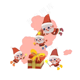 圣诞节圣诞老公公可爱粉色礼物盒,免抠元素