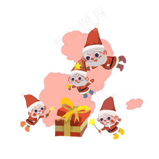 圣诞节圣诞老公公可爱粉色礼物盒,免抠元素