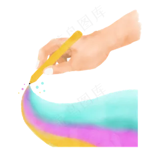 卡通浓厚的水墨风格的手画彩虹,免抠元素