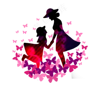 母亲节剪影手绘装饰图