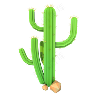 仙人掌仙人球植物简约卡通3D立体�,免抠元素