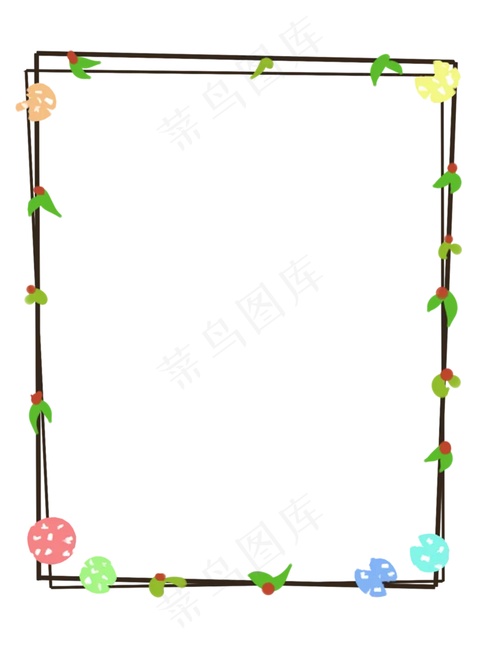方形植物卡通边框,免抠元素(2000X2717(DPI:300))psd模版下载