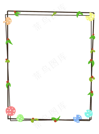 方形植物卡通边框,免抠元素