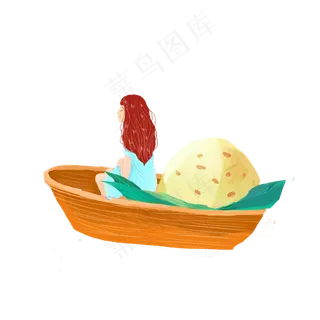 端午节粽子坐舟女孩png素材