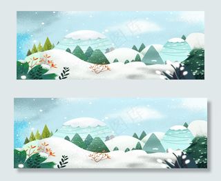 卡通下雪天的森林