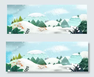 卡通下雪天的森林