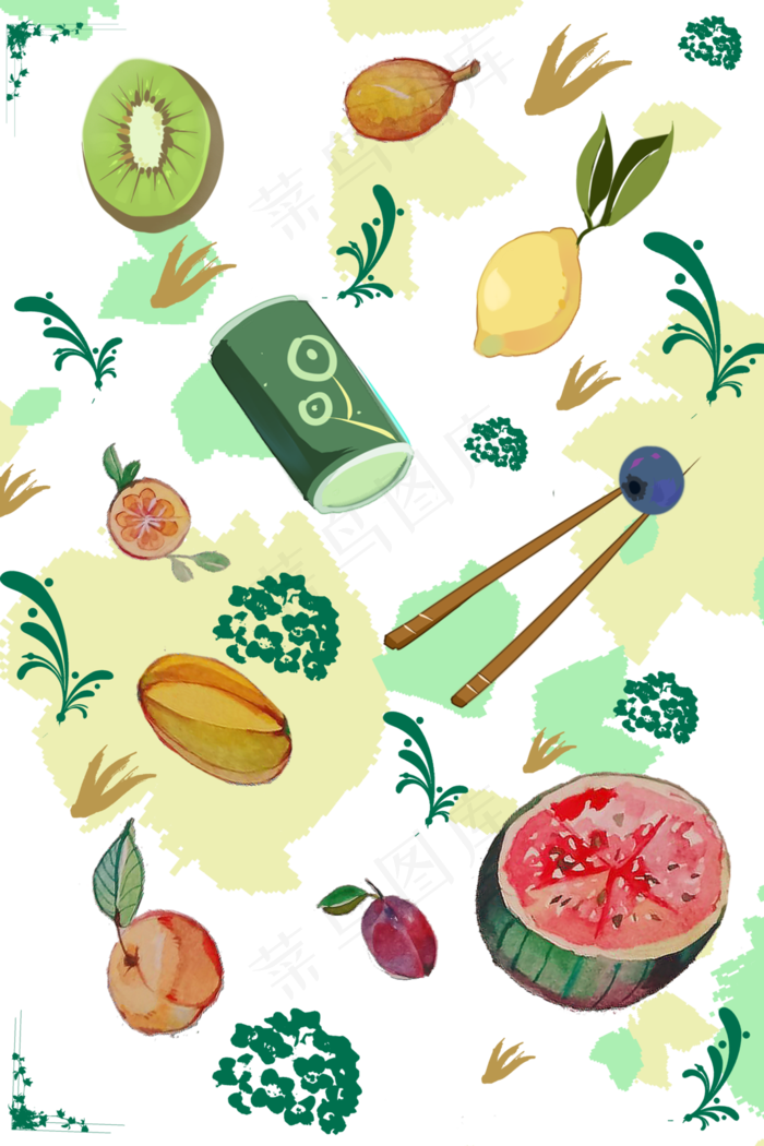 水果印花水果底纹夏日,免抠元素(3543X5315(DPI:200))psd模版下载