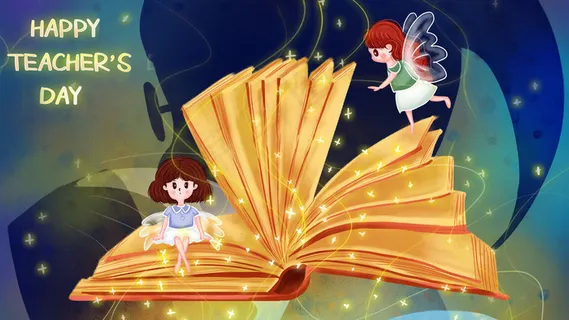 教师节快乐教师剪影书籍精灵女孩 教师节快乐教师剪影书籍精灵女孩