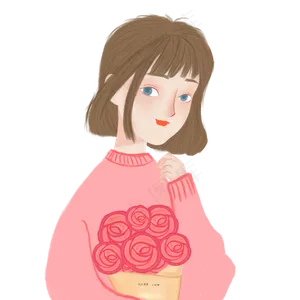 情人节浪漫粉色衣服捧花女孩儿