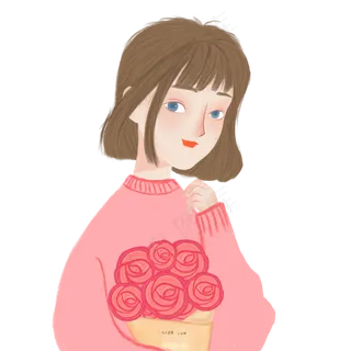 情人节浪漫粉色衣服捧花女孩儿