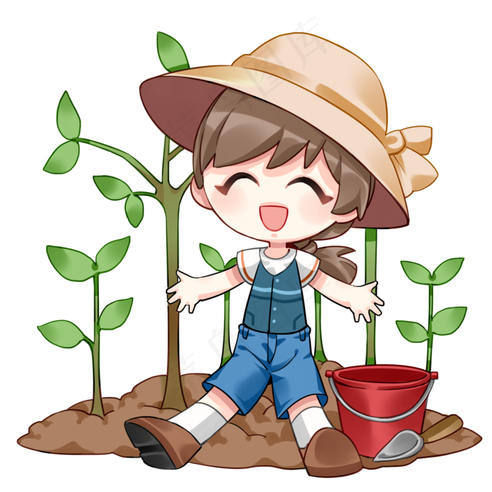 植树节人物和水桶插画,免抠元素