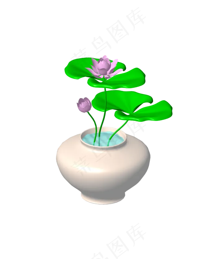 白色陶瓷花盆荷花荷叶3D立体环(4160*4960px 300 dpi )ai矢量模版下载