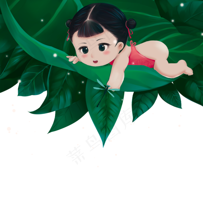 立夏夏天小孩树叶池塘花朵