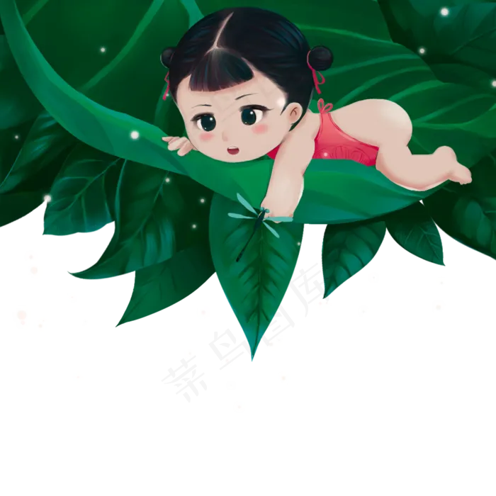立夏夏天小孩树叶池塘花朵(2000X2000(DPI:300))psd模版下载